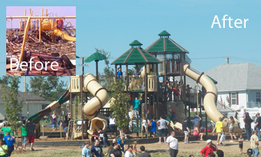 Even a violent tornado, record-breaking in its destruction, isn't enough to smother this midwestern community's dedication to providing safe places for families to gather and play. Even a violent tornado, record-breaking in its destruction, isn't enough to smother this midwestern community's dedication to providing safe places for families to gather and play.