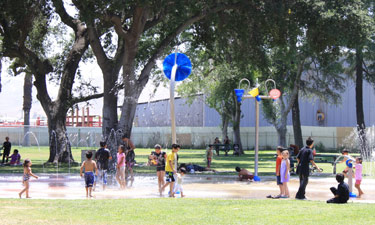 In Colton, California, captured water irrigates the surrounding park and sports fields In Colton, California, captured water irrigates the surrounding park and sports fields