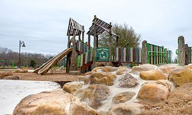 The recently opened NatureGrounds playscape at Dove Springs Park in Austin, Texas, helps to reconnect children and families with nature. The recently opened NatureGrounds playscape at Dove Springs Park in Austin, Texas, helps to reconnect children and families with nature.