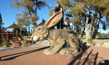 The playspaces at Craig Ranch Park incorporate North Las Vegas’ natural surroundings with features reflecting the flora and fauna common to the area, like this giant rendition of a cottontail rabbit. The playspaces at Craig Ranch Park incorporate North Las Vegas’ natural surroundings with features reflecting the flora and fauna common to the area, like this giant rendition of a cottontail rabbit.