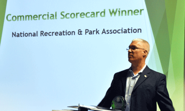 Ted Mattingly, NRPA’s director of facility services, accepts NRPA’s hard-earned award for excellence in green operations. Ted Mattingly, NRPA’s director of facility services, accepts NRPA’s hard-earned award for excellence in green operations.