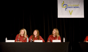 The Texas A&M University Student Quiz Bowl team fields questions during the 2014 NRPA Congress. From left: Callie Hobbs, Captain Morgan Davidson and Leah Hudspeth. The Texas A&M University Student Quiz Bowl team fields questions during the 2014 NRPA Congress. From left: Callie Hobbs, Captain Morgan Davidson and Leah Hudspeth.