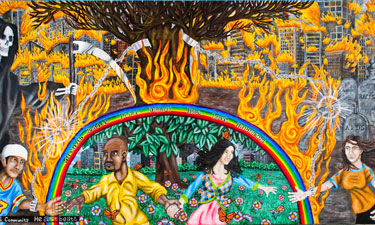 Nate Masternak's Rescue Youth mural, long part of the tapestry of Woodrow Wilson Park, depicts the park as a sanctuary for local youth and is the site for Youth Visions Reflection Park. Nate Masternak's Rescue Youth mural, long part of the tapestry of Woodrow Wilson Park, depicts the park as a sanctuary for local youth and is the site for Youth Visions Reflection Park.